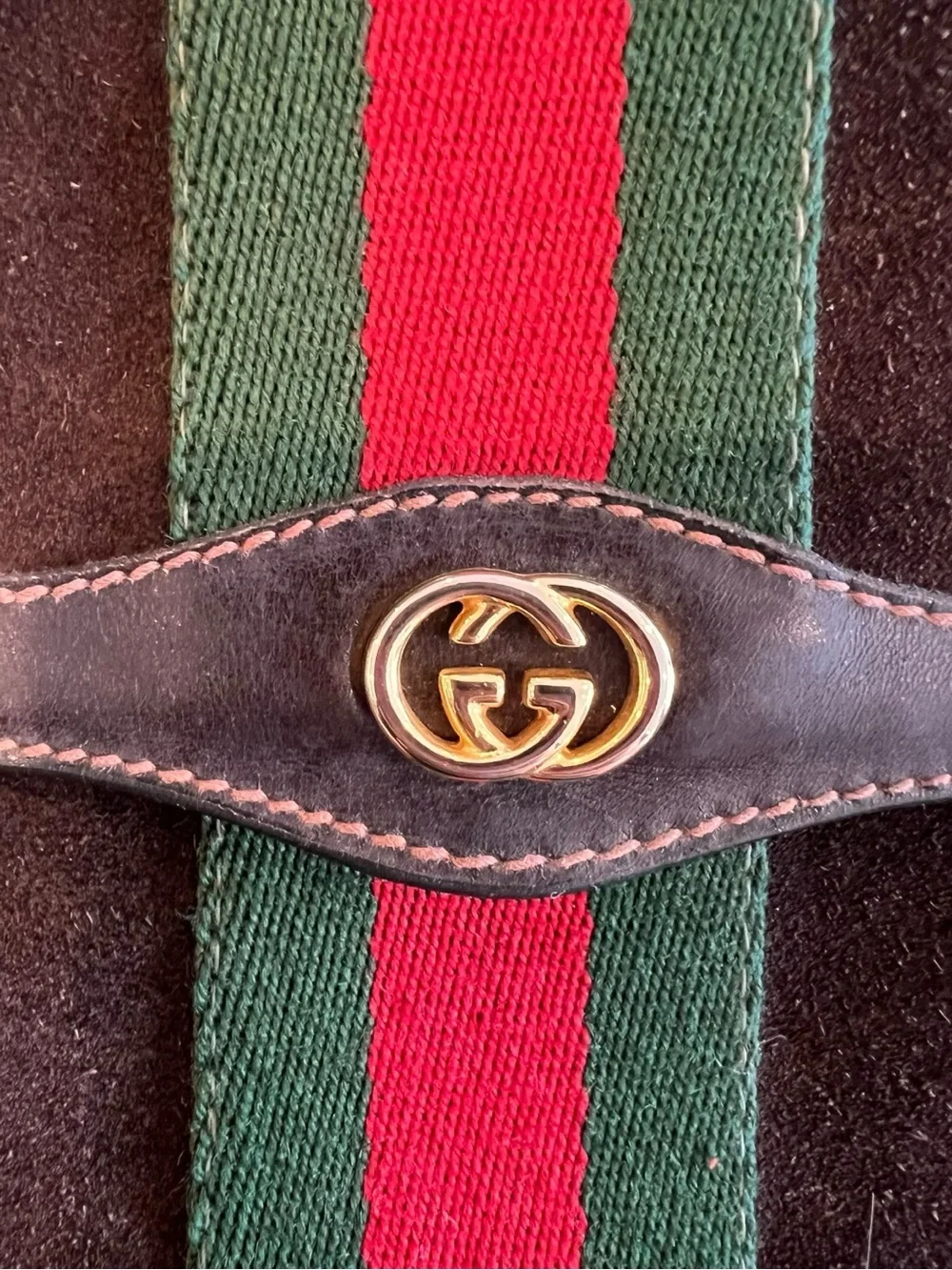 Vintage GUCCI Brown Suede Sherry Line Web Stripe Envelope Clutch Bag 37 039 3088